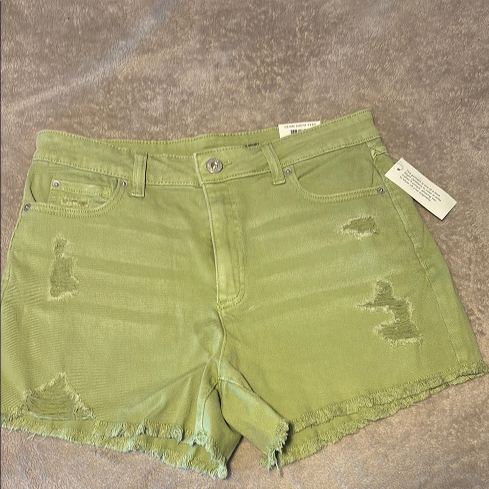 Vibrant Green Distressed Jean Shorts INC